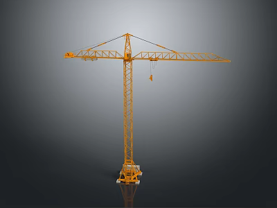 Yellow Tower Crane Construction Machinery With Tall Metal Frame And Lifting Hook 3d model