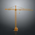 Yellow Tower Crane Construction Machinery With Tall Metal Frame And Lifting Hook