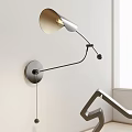 Modern Adjustable Wall Lamp With Curved Metal Arm And Round Base Beige Shade Design