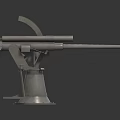 Vintage Dual Barrel Artillery Weapon with Metal Mounted Base and Dark Reflective Background