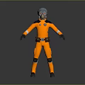 Sci Fi Character With Blue Head In Orange Outfit Standing Pose 3d model