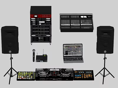 Professional Audio Equipment Setup With Speakers Mixer Laptop And DJ Controller 3d model