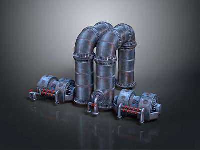 Industrial Style Lighting Combination With Pipe Shaped And Pump Design Elements 3d model