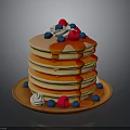 Stack of Fluffy Pancakes Topped with Fresh Berries Whipped Cream and Syrup