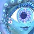 Blue Ocean Creature Character With Spiral Eye Coral And Sponge Head Decorations