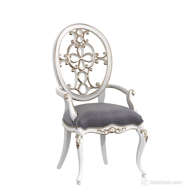 Luxury Modern Armchair With Carved Backrest Upholstered Gray Seat And White Frame 3d model 