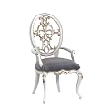 Luxury Modern Armchair With Carved Backrest Upholstered Gray Seat And White Frame
