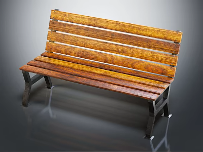 Outdoor Wooden Bench with Wooden Slats Seat and Backrest Black Metal Frame for Garden Patio Outdoor Use 3d model