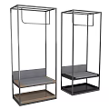 Modern Open Wardrobe With Metal Frame Shelves And Seating Bench Design