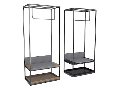 Modern Open Wardrobe With Metal Frame Shelves And Seating Bench Design 3d model