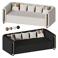 Elegant Modern Multi Seat Sofa In Black And White With Gold Metal Accents And Decorative Pillows