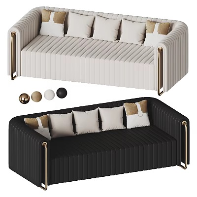 Elegant Modern Multi Seat Sofa In Black And White With Gold Metal Accents And Decorative Pillows 3d model