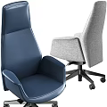 Comfortable Blue Leather and Gray Fabric Office Chairs with Swivel Design and Rolling Wheels