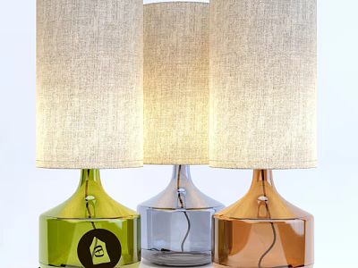 Modern Glass Table Lamps With Fabric Shades In Green Clear And Brown Colors 3d model