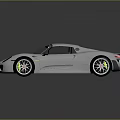 Silver Sleek Sports Car With Green Alloy Wheels On Reflective Surface