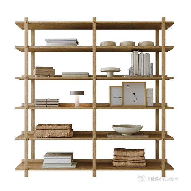 Minimalist Natural Wood Open Storage Shelf For Displaying Books Framed Artworks And Chic Home Decor 3d model 