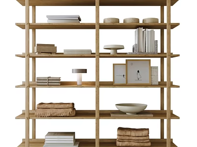 Minimalist Natural Wood Open Storage Shelf For Displaying Books Framed Artworks And Chic Home Decor 3d model