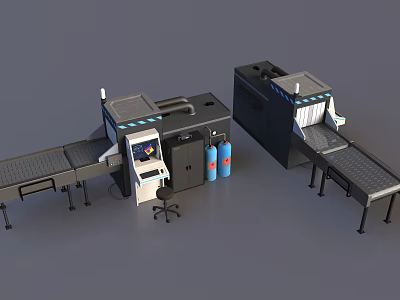 Automated Industrial Equipment with Conveyor Belt Control Console and Gas Cylinders 3d model
