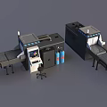 Automated Industrial Equipment with Conveyor Belt Control Console and Gas Cylinders