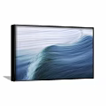 Abstract Painting With Blue Wavy Patterns And White Textures Framed On Brown Wall