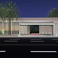 Modern Entrance Gate With Palm Trees Canopy And Illuminated Facade At Night