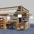 Wooden Outdoor Fruit Stall With Canopy Displaying Fresh Pumpkins Watermelons Oranges And Baskets