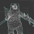 Fantasy Monster Character With Skull Helmet Axe Tattered Armor Bulky Body And Tattoos