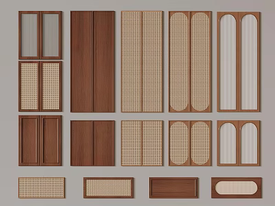Various Wooden Door Panel Designs With Grid Glass And Texture Patterns 3d model