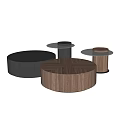 Modern Round Walnut And Black Nested Coffee Table Set With Minimalist Design Elements