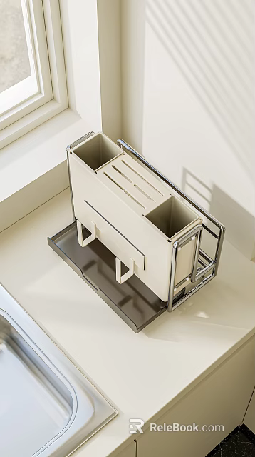 Modern Bedside Table with Beige Storage Organizer and Chrome Metal Frame Design 3d model 