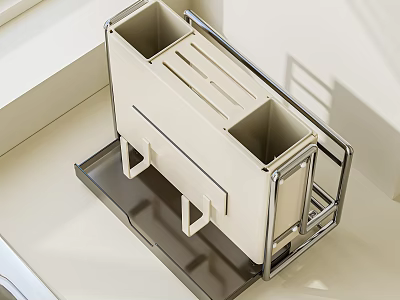Modern Bedside Table with Beige Storage Organizer and Chrome Metal Frame Design 3d model