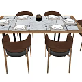 Elegant Dining Table Set with Six Chairs Marble Top White Plates Cutlery and Centerpiece 3d model