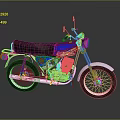 Vintage Blue And White Motorcycle With Brown Leather Seat And Chrome Details