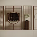 New Chinese Style Screen Partition Wooden Screen Partition Potted Plant 3d model
