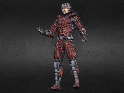 Game Movie Character With Red Metallic Full Body Armor And Stripped Design Helmet 3d model