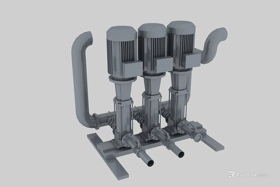 Industrial Pipes With Pump System And Motor Units On Metal Frame 3d model 