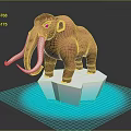 Woolly Mammoth Standing On Ice Block With Blue Glowing Light Effect Below