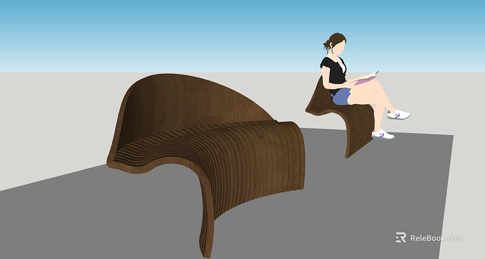 Modern Brown Curved Landscape Seats With Ribbed Design For Outdoor Relaxation 3d model 