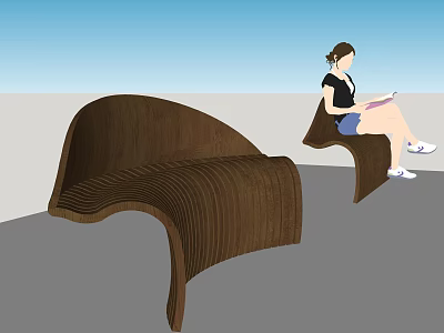 Modern Brown Curved Landscape Seats With Ribbed Design For Outdoor Relaxation 3d model