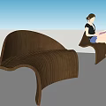 Modern Brown Curved Landscape Seats With Ribbed Design For Outdoor Relaxation
