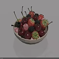 Ceramic Bowl Filled With Fresh Assorted Fruits Strawberries Cherries Blackberries on White Surface
