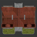 Multi Story Residential Building With Blue Exterior Red Roof Balconies Red Door Lawn And Steps