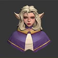 Game and Movie Elf Character With Blonde Hair Pointed Ears And Purple Cloak