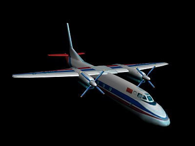 Detailed Red White Blue Airplane Model With Propellers And Wings 3d model