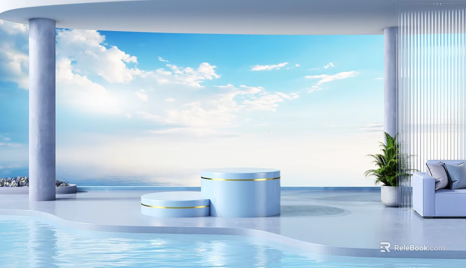 Modern Open Kitchen Interior Design With Island Counter And Storage Cabinets 3d model 