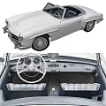 Vintage Silver Car With Classic Interior Steering Wheel Dashboard And Seats