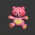 Pink Cartoon Teddy Bear Toy With Yellow Heart Belly And Paws On Black Background