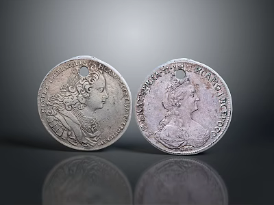 Two Vintage Silver Coins Each With Engraved Portraits And Detailed Patterns 3d model