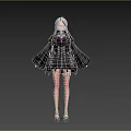 Woman With Silver White Hair Wearing Black Coat Long Sleeves Short Skirt High Heels