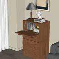 Modern Wooden Dresser With Open Drawer Table Lamp Books And Bust Statue